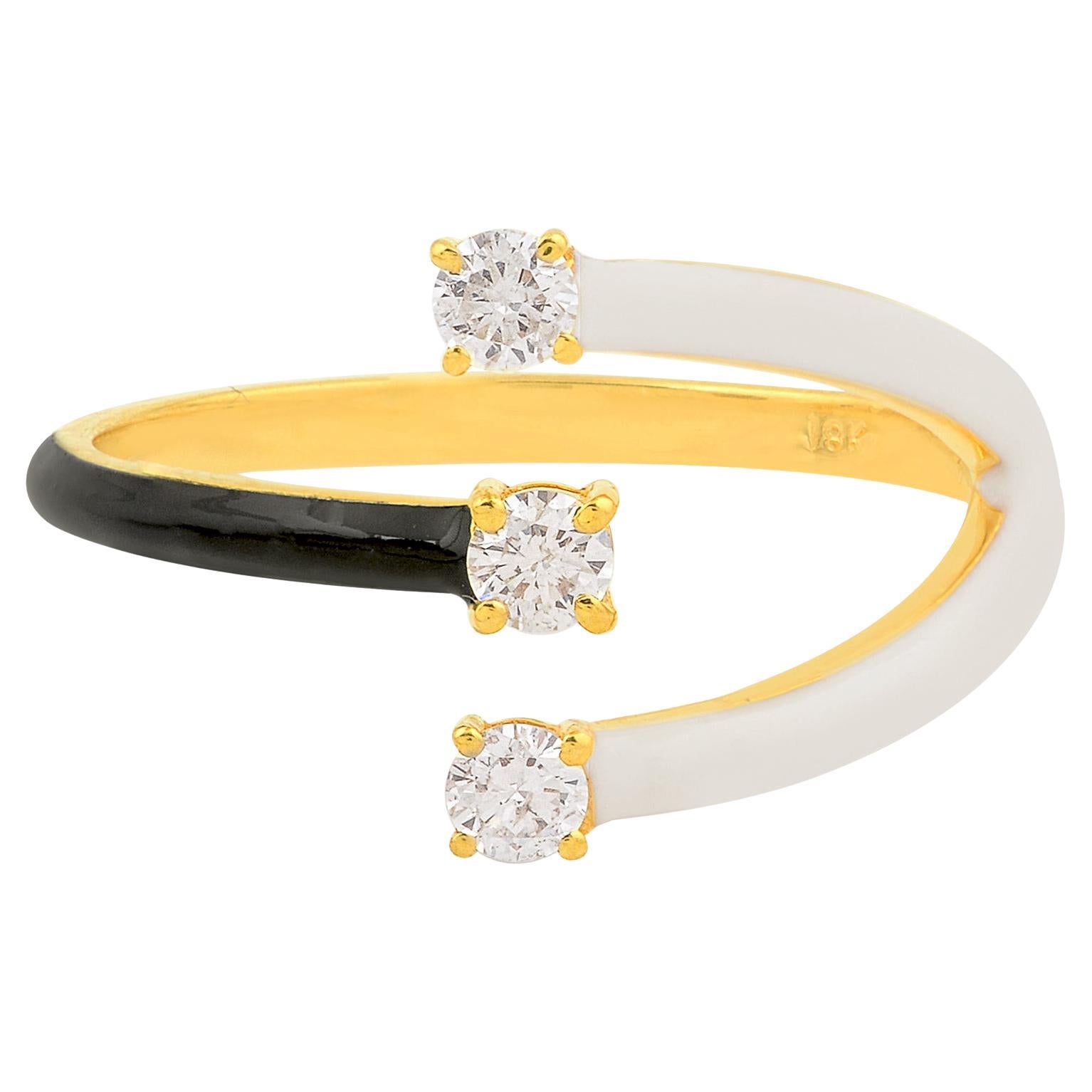 0.21 Carat SI Clarity HI Color Diamond White 
Black Enamel Ring 18k Yellow Gold