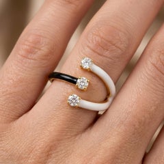 0.21 Carat SI/H Diamond Monochrome Enamel Open Ring 18k Yellow Gold