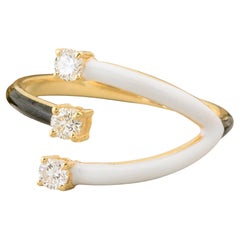 0.21 Carat SI/H Diamond Monochrome Enamel Open Ring 18k Yellow Gold