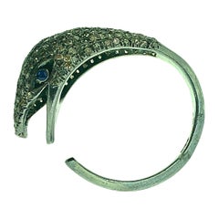 0.21 Carat Snake Sapphire and 1.25 Ct Diamond Ring in Oxidized Sterling Silver