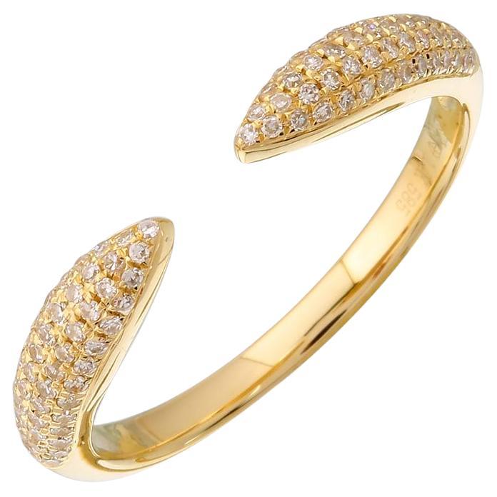 Bague griffe en or jaune 14 carats avec diamants ronds d'un poids total de 0,21 carat en vente