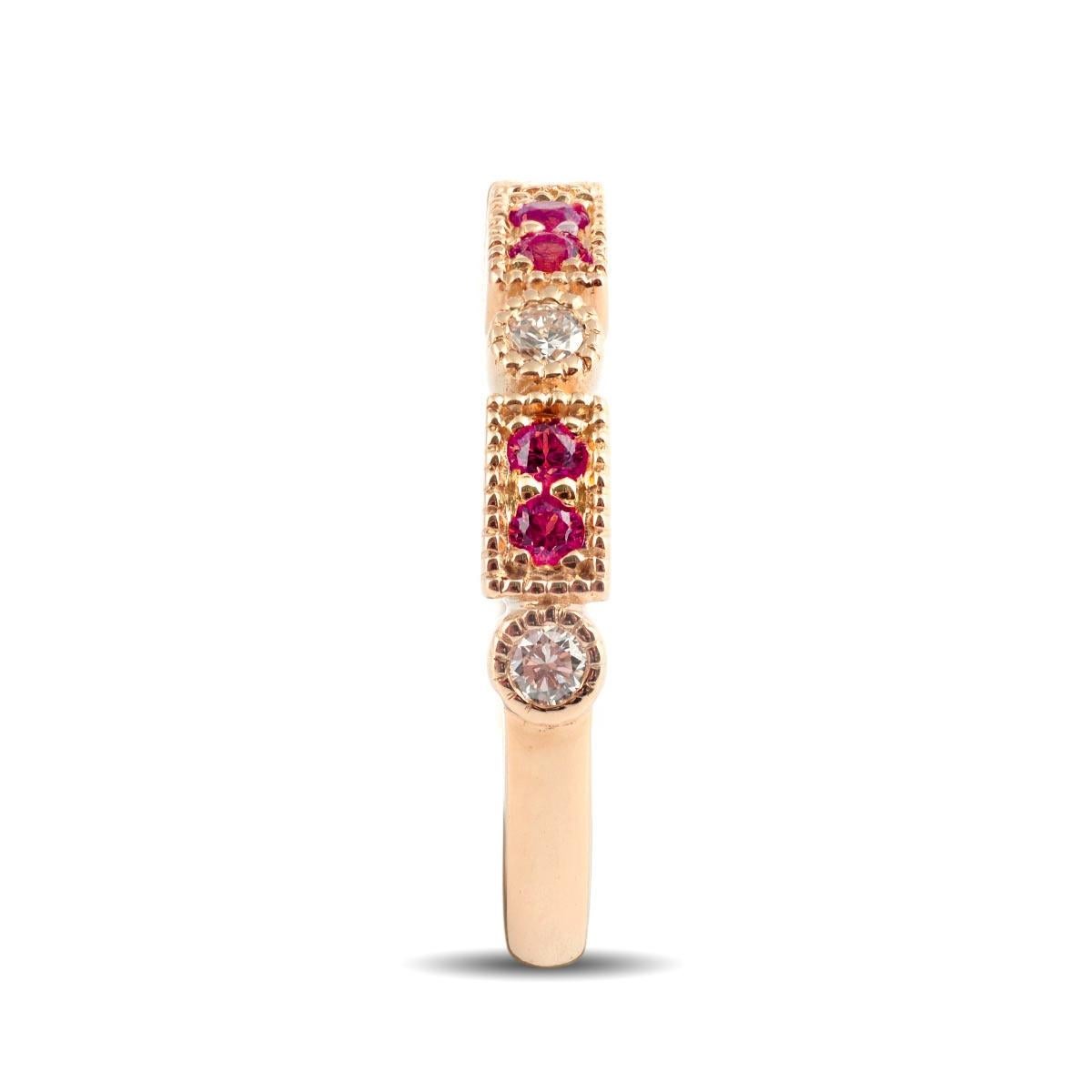 Mixed Cut 0.21 Carats Pink Sapphires Diamonds set in 14K Rose Gold Stackable Ring For Sale