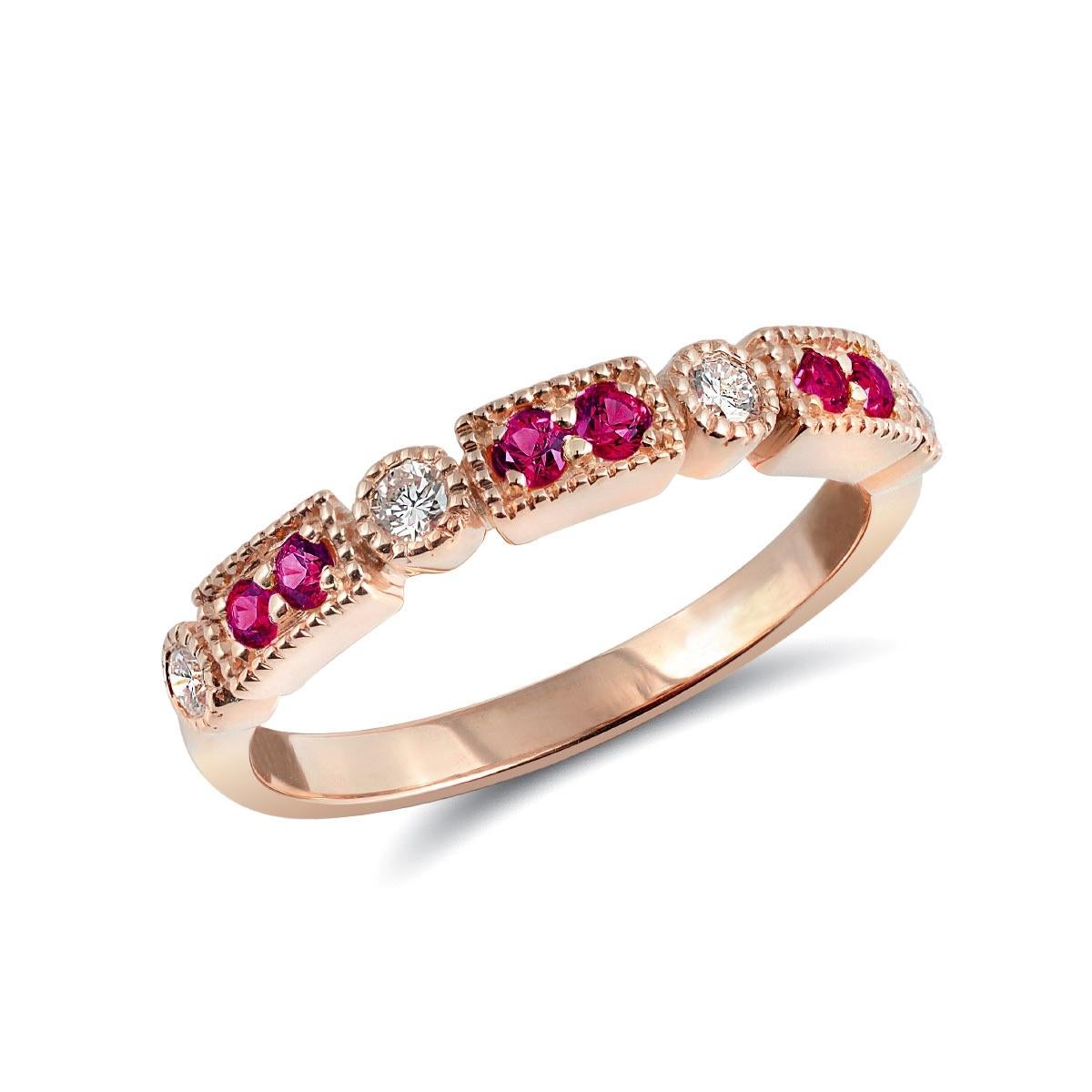 0.21 Carats Pink Sapphires Diamonds set in 14K Rose Gold Stackable Ring In New Condition For Sale In Los Angeles, CA