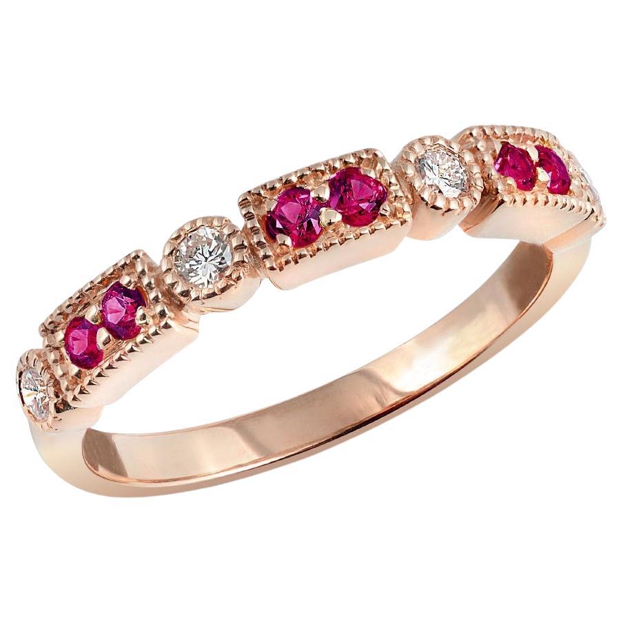 0.21 Carats Pink Sapphires Diamonds set in 14K Rose Gold Stackable Ring For Sale