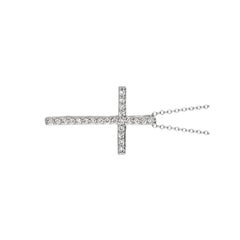 0.21 Carat Natural Diamond Cross Necklace 14 Karat White Gold G SI Chain
