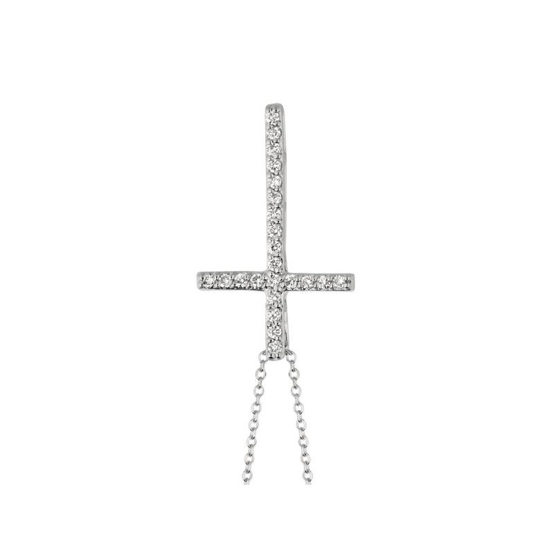 Contemporary 0.21 Carat Natural Diamond Cross Necklace 14 Karat White Gold G SI Chain For Sale