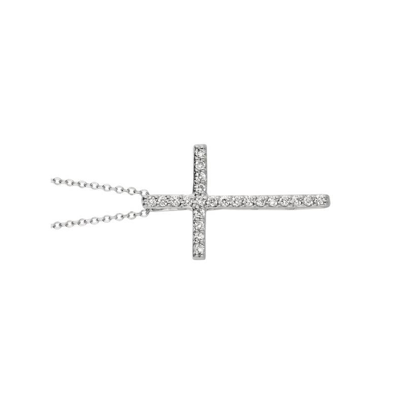 Round Cut 0.21 Carat Natural Diamond Cross Necklace 14 Karat White Gold G SI Chain For Sale