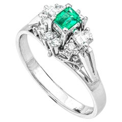 0.21 Ct Natural Emerald and 0.20 Ct Natural Diamonds Ring