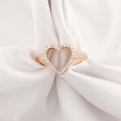 Natural 0.2 Ct. SI Clarity HI Color Pavé Diamond Signet Heart Ring 18k Rose Gold
