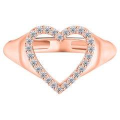Natural 0.2 Ct. SI Clarity HI Color Pavé Diamond Signet Heart Ring 18k Rose Gold
