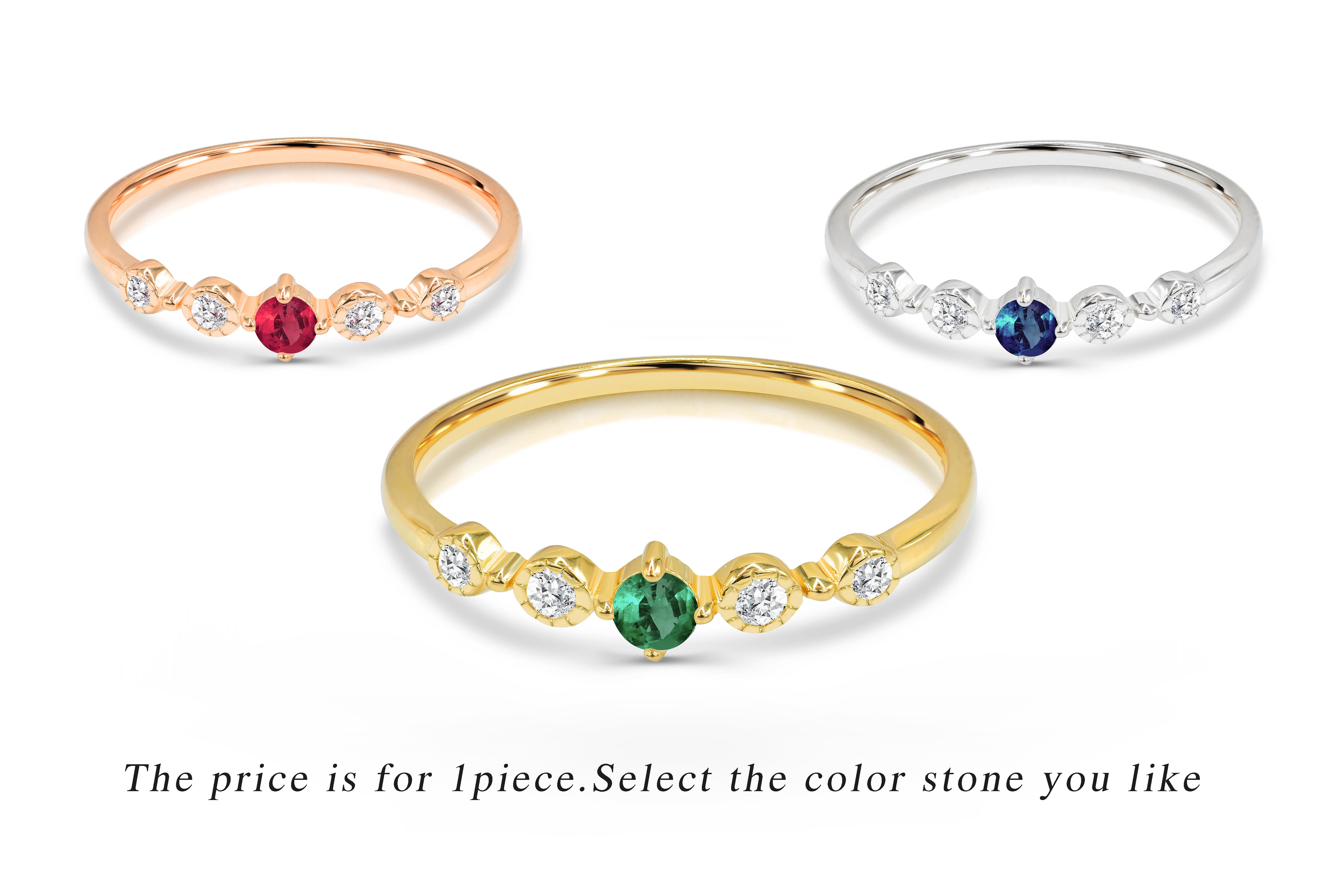0.21 Ct Ruby, Emerald and Sapphire Promise ring in 14K Gold