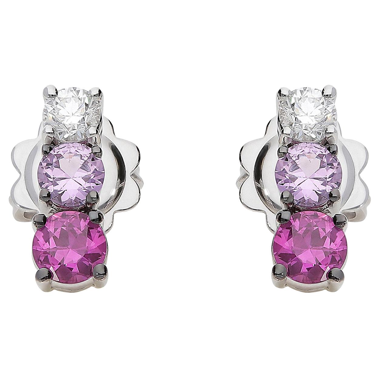 0.21 White GVS Diamonds 0.51 Rubies 0.38 Pink Sapphires 18 Karat Gold Earrings For Sale
