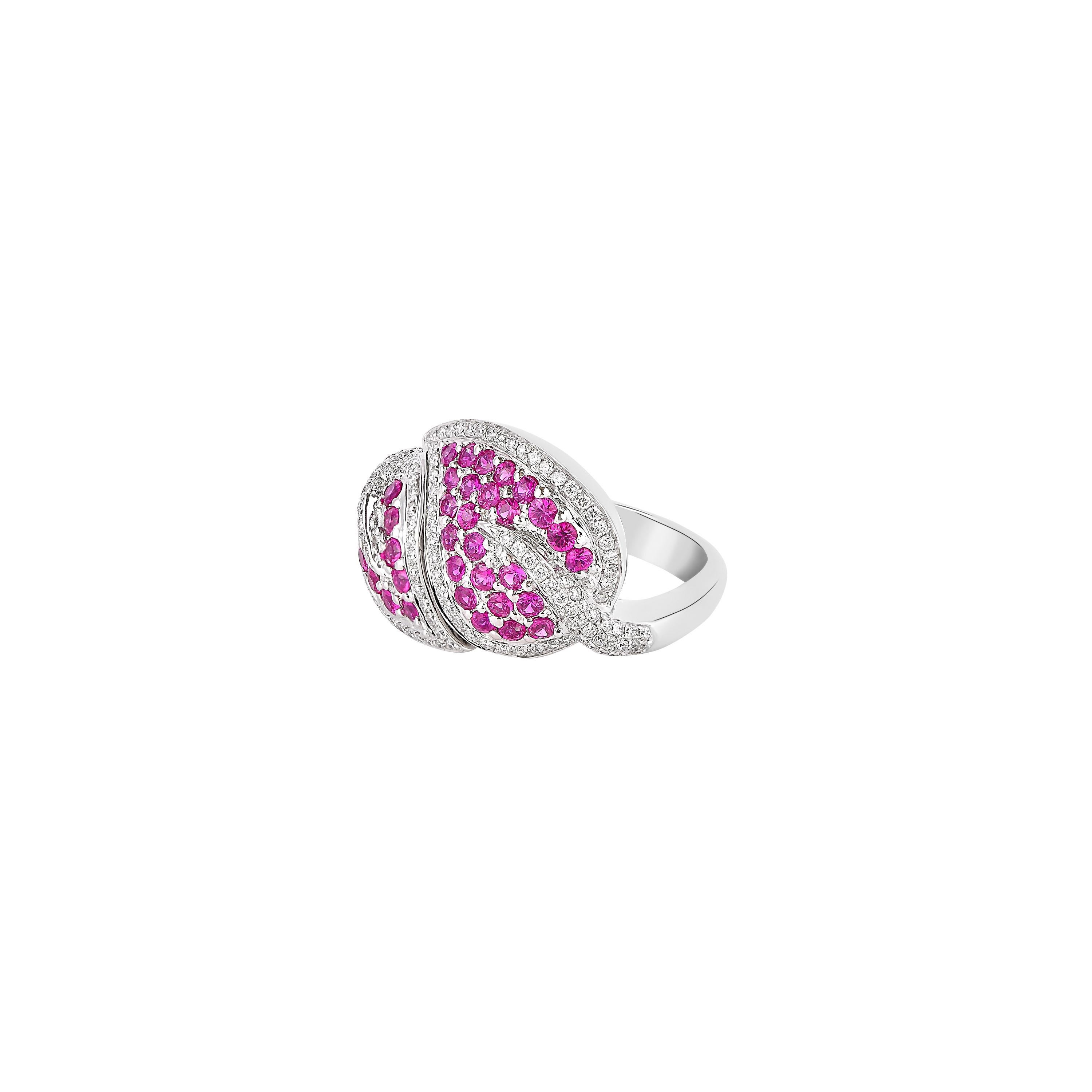 Contemporary 0.966 Carat Ruby Ring in 14 Karat White Gold For Sale