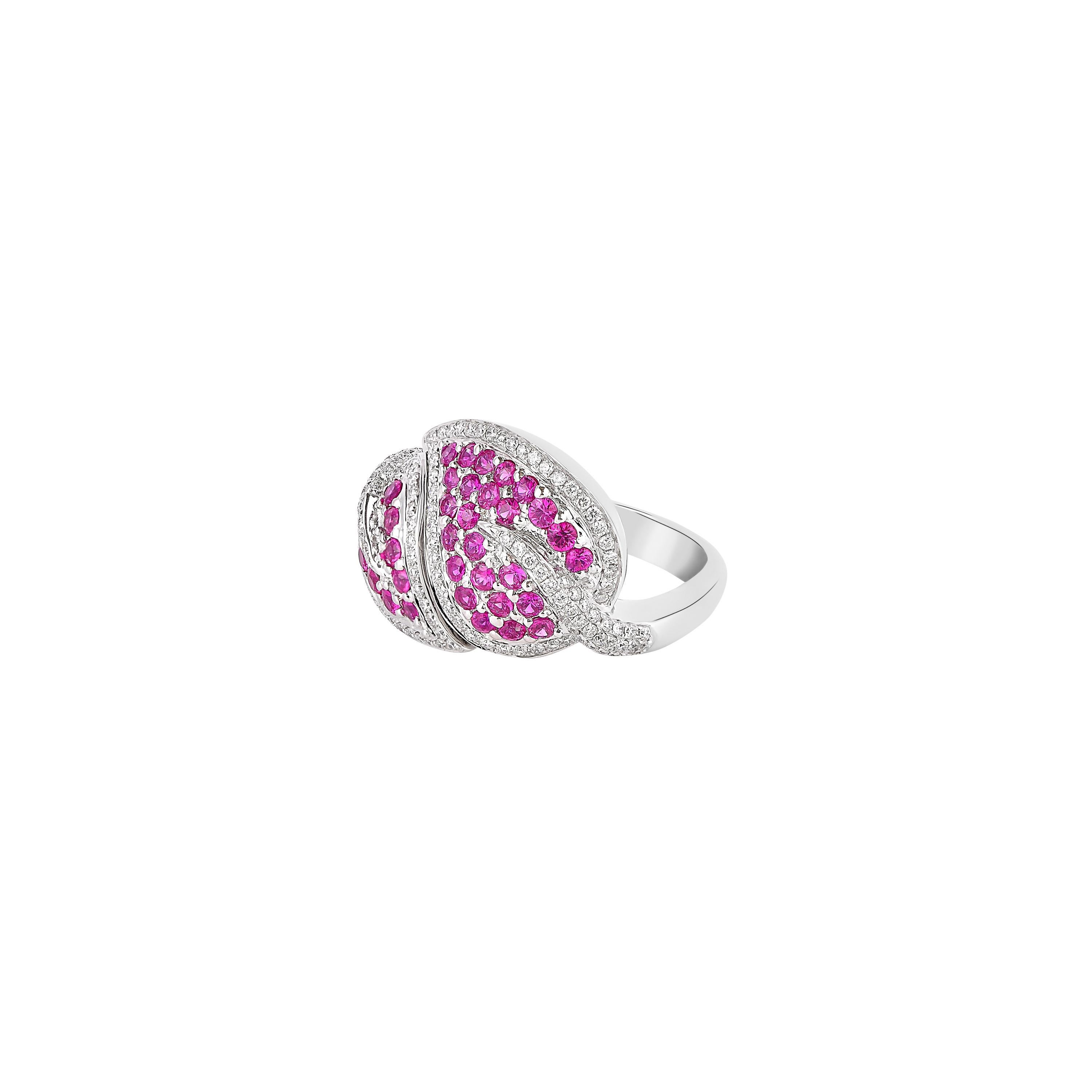 Contemporary Sunita Nahata Ruby 0.96ct. Fancy Ring in 14Karat White Gold. For Sale