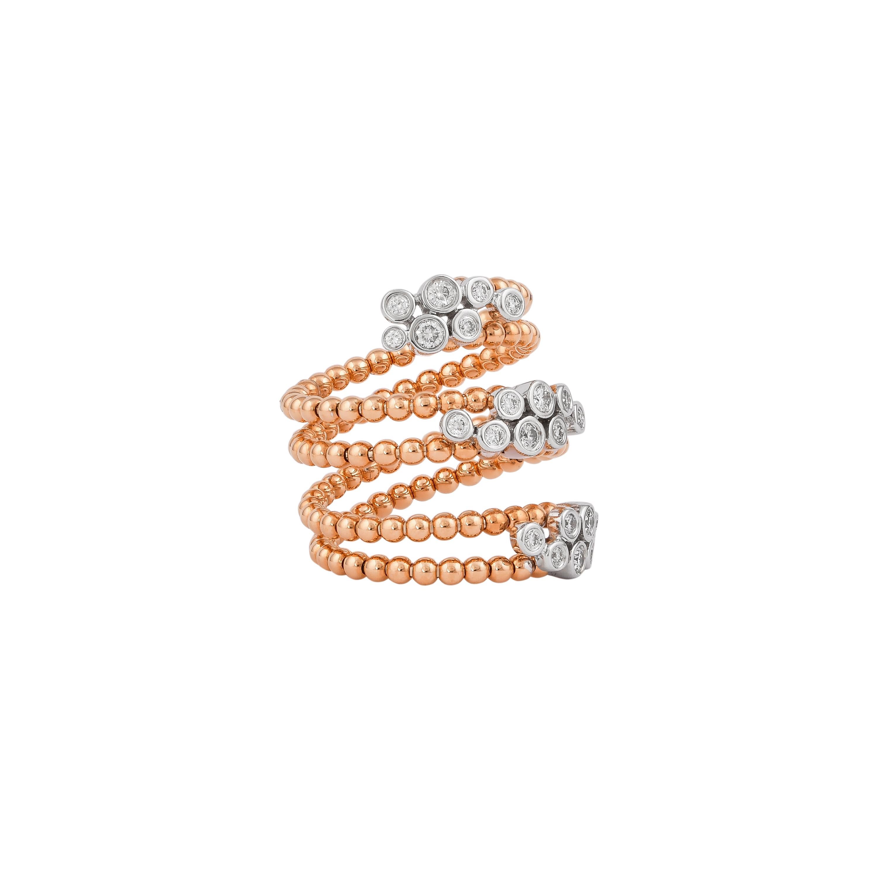 Unique and Designer Cocktail Rings by Sunita Nahata Fine Design.

Classic Diamond ring in 18K White & Rose gold. 

Diamond: 0.215 carat, 2.00mm size, round shape, G colour, VS clarity.
Diamond: 0.22 carat, 1.60mm size, round shape, G colour, VS