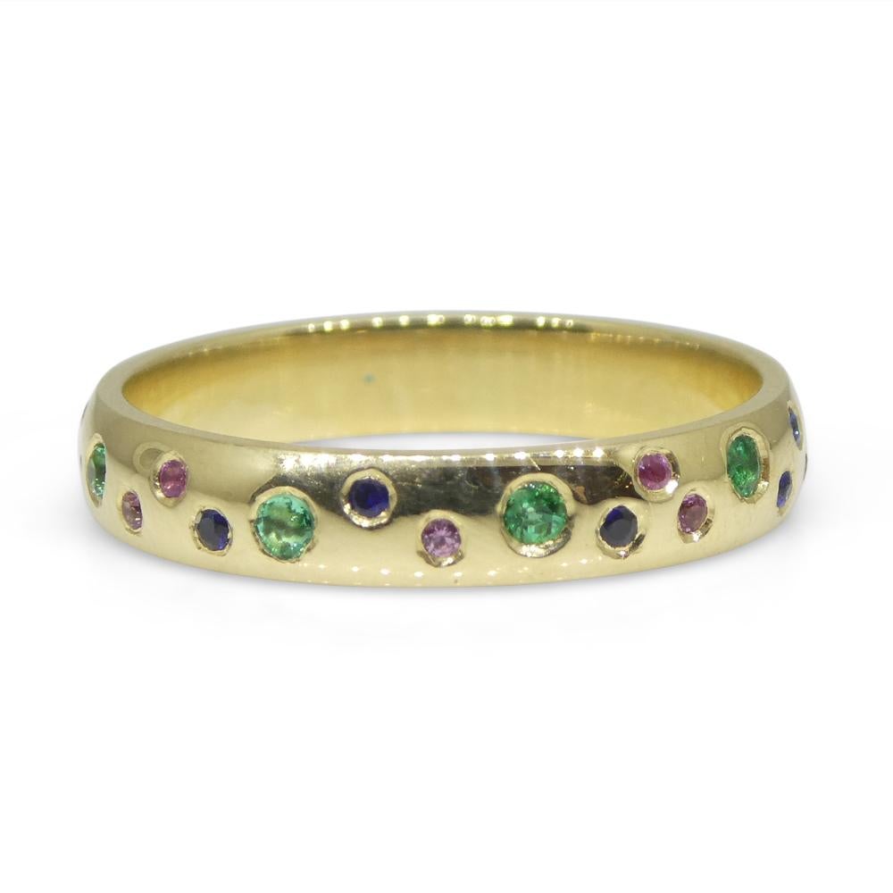 0.21ct Emerald & Sapphire Starry Night Wedding Ring set in 14k Yellow Gold For Sale 6