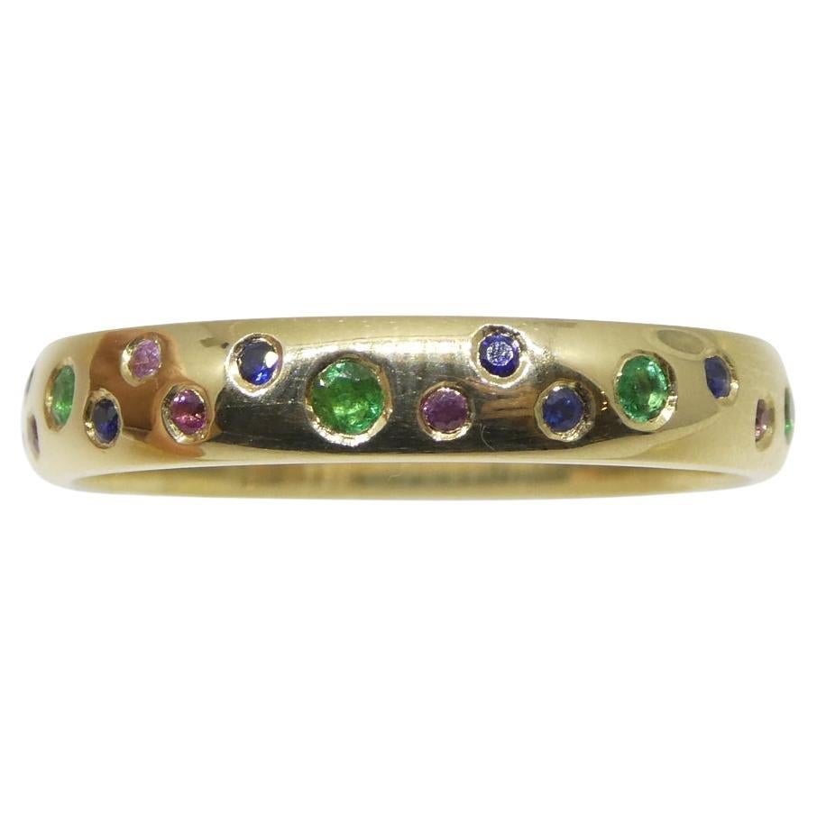 0.21ct Emerald & Sapphire Starry Night Wedding Ring set in 14k Yellow Gold For Sale