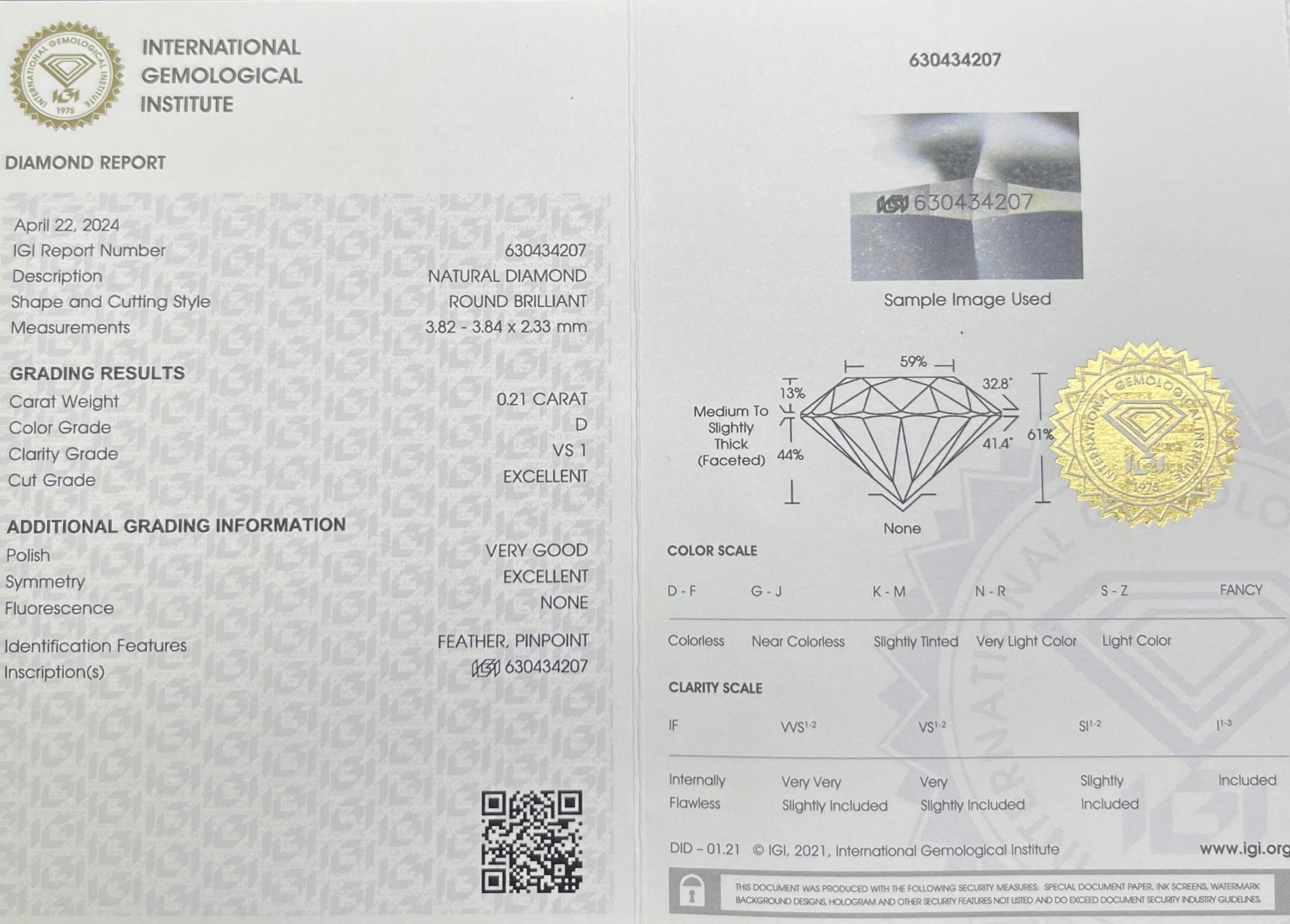 0.21CT IGI Certified Round Brilliant In New Condition For Sale In kOWLOON, HK