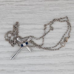 0.21ctw Blue Sapphire Diamond Cross Pendant Necklace 14k Gold 20" Rolo Chain