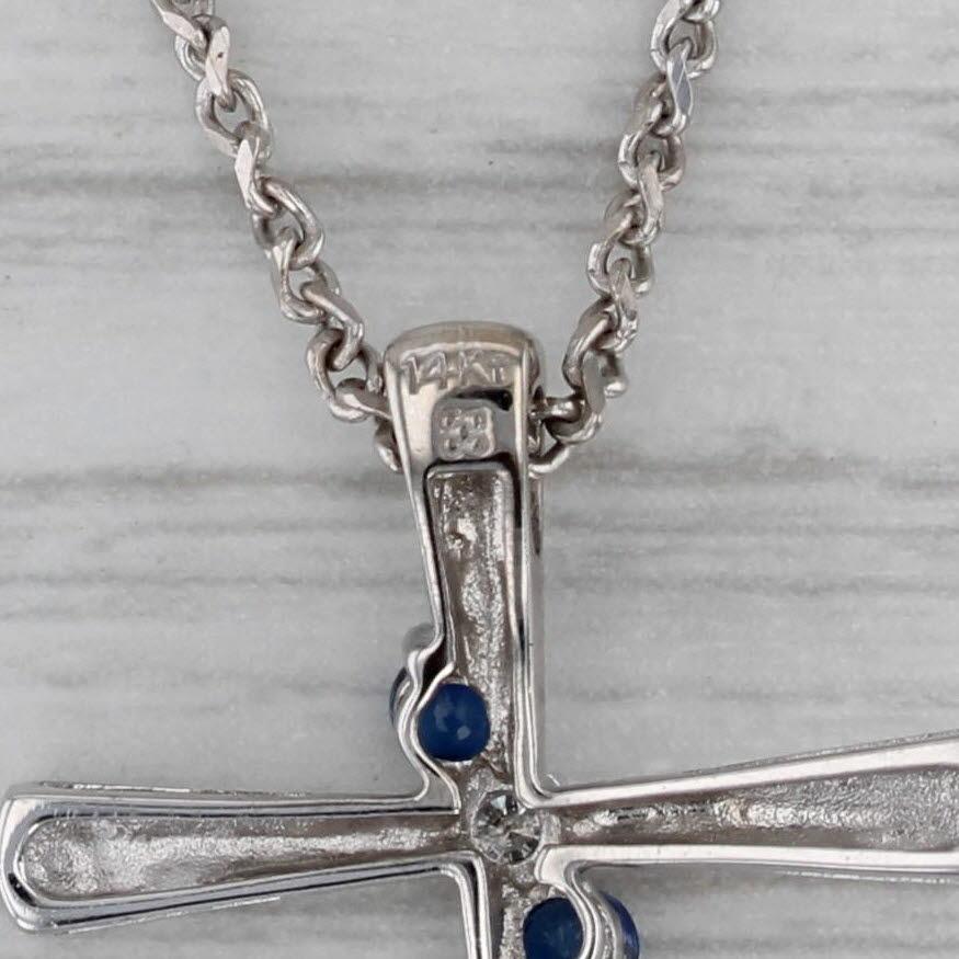 0.21ctw Blue Sapphire Diamond Cross Pendant Necklace 14k Gold 20