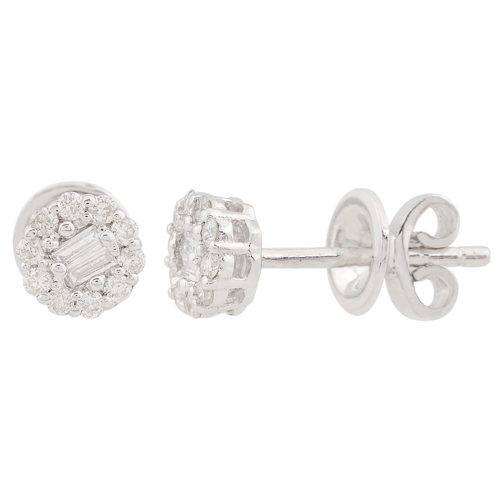 0.22 Carat Baguette Diamond Pave Stud Earrings Solid 10k White Gold Fine Jewelry