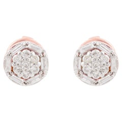 0.22 Carat Baguette Round Diamond Stud Earrings 10 Karat Rose Gold Fine Jewelry