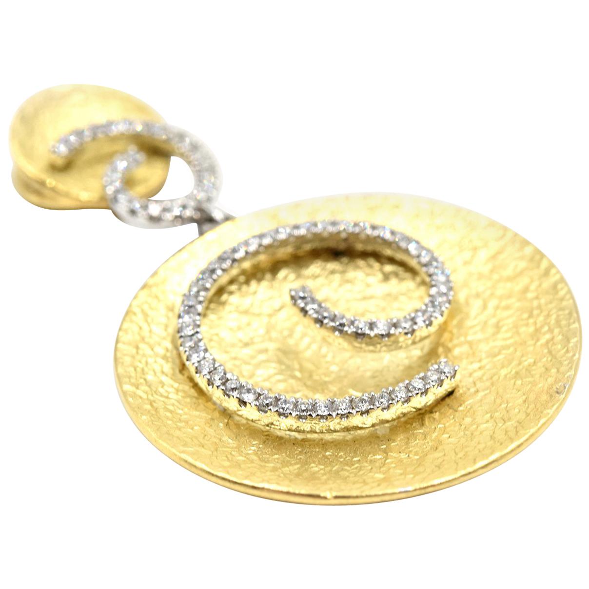 0.22 Carat Diamond 18 Karat White and Yellow Gold Swirl Pendant