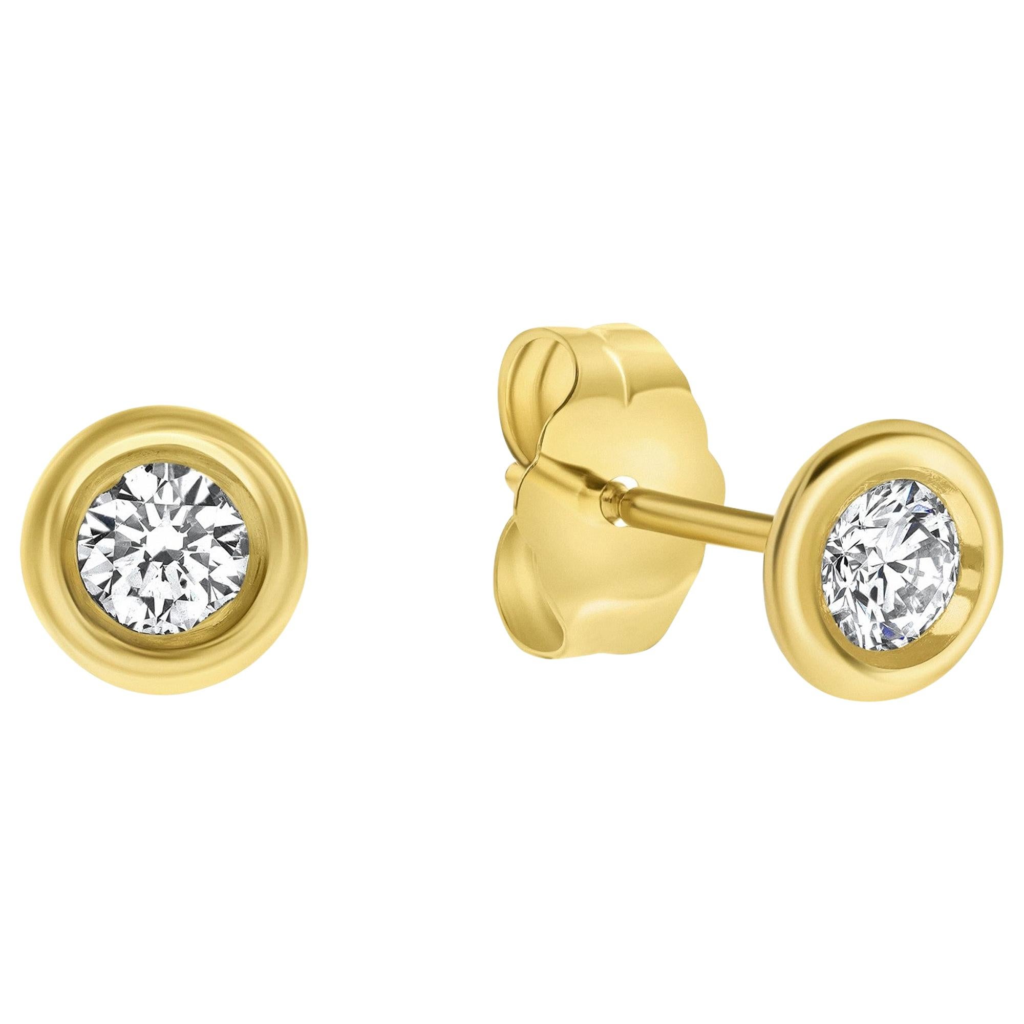 0.22 Carat Diamond Bezel Set Stud Earrings in 14K Yellow Gold, Shlomit Rogel