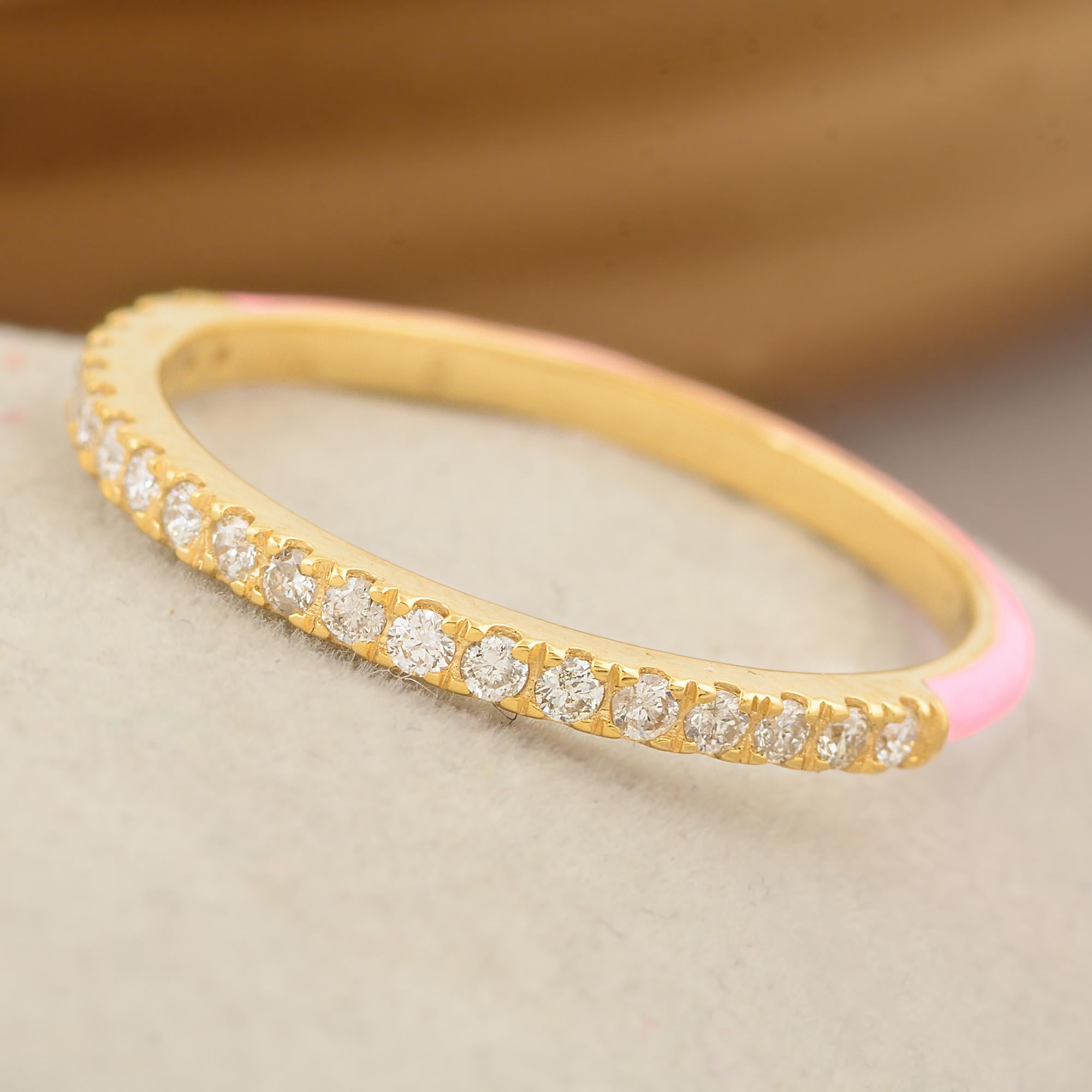 For Sale:  0.22 Carat Diamond Pave Half Band Ring Solid 18k Yellow Gold Enamel Fine Jewelry 2