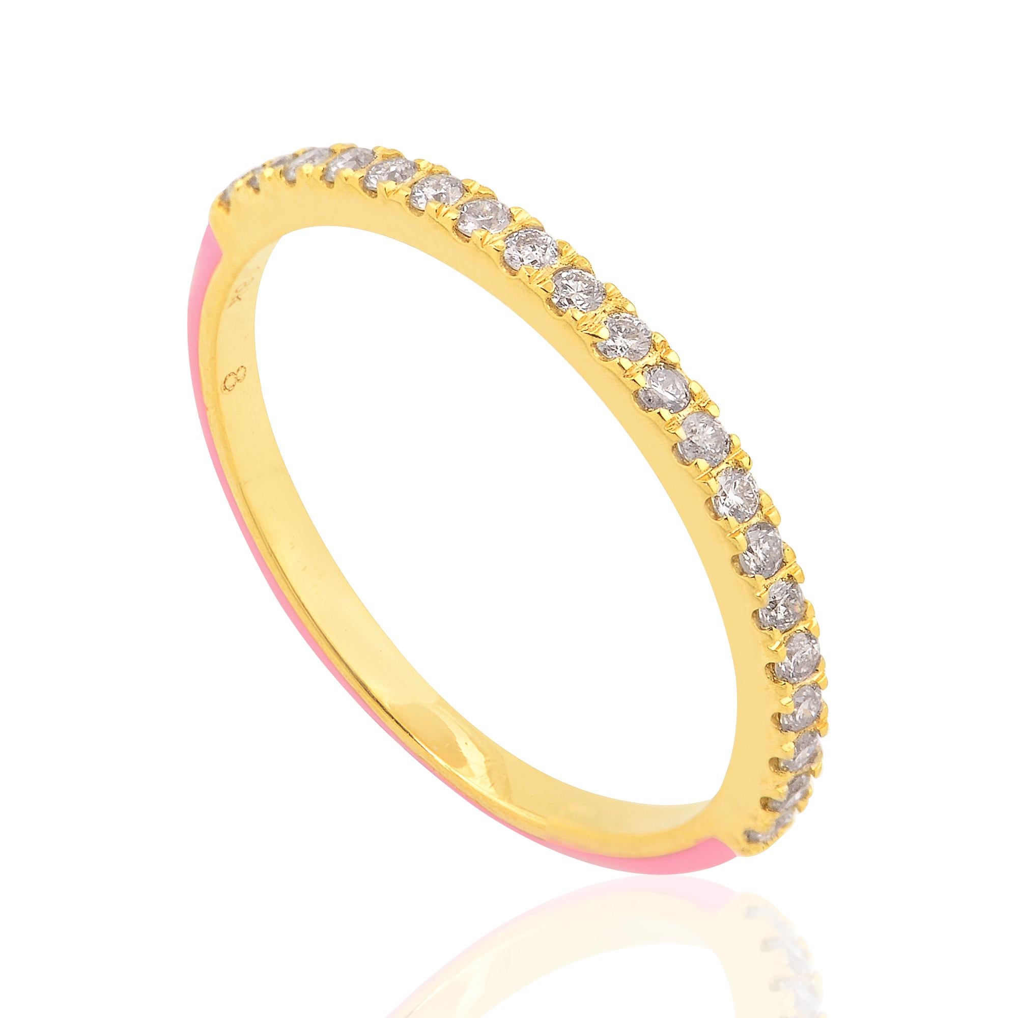 For Sale:  0.22 Carat Diamond Pave Half Band Ring Solid 18k Yellow Gold Enamel Fine Jewelry 3
