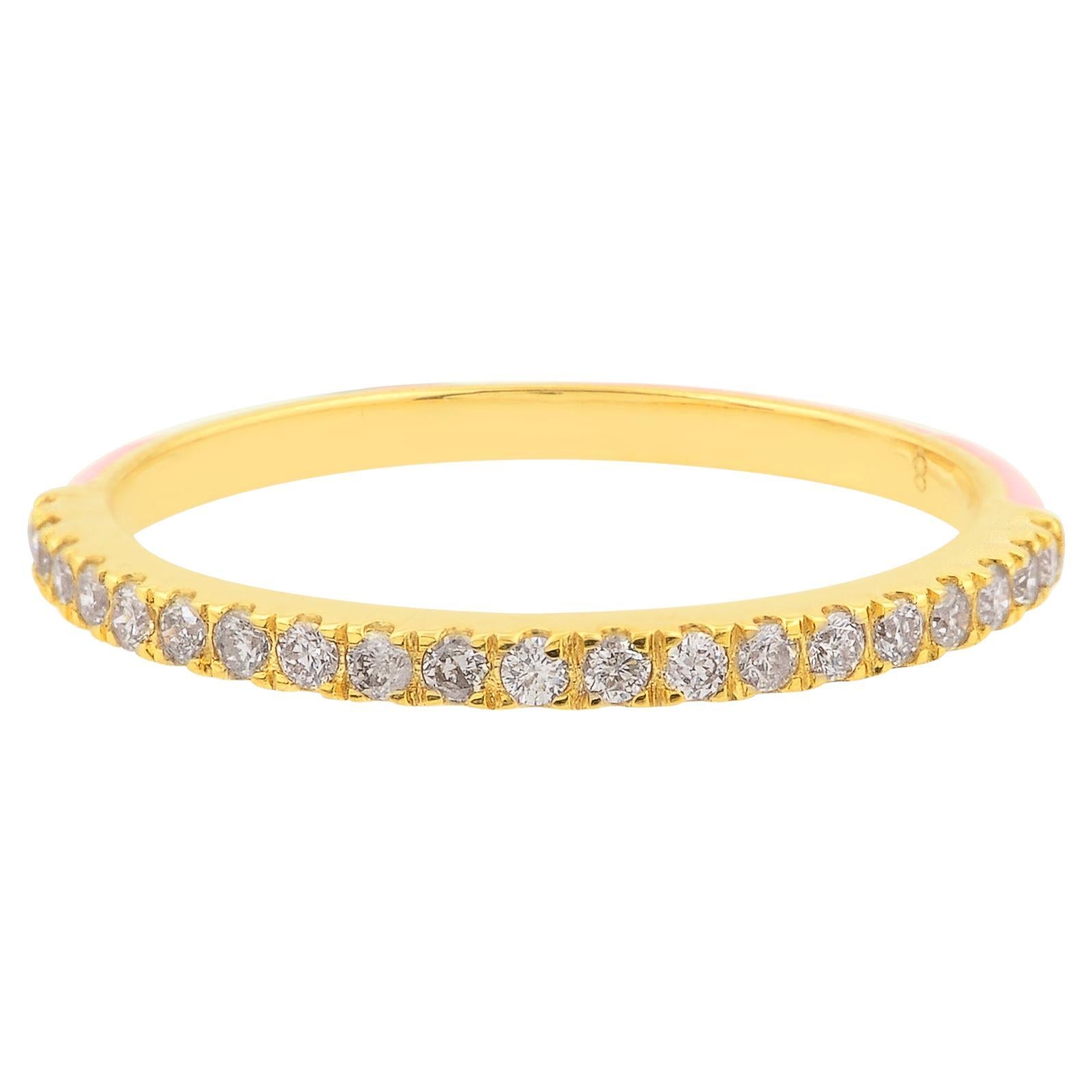 Bague à demi-anneau en or jaune 18 carats massif et émail avec diamants pavés de 0,22 carat