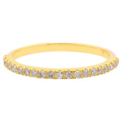 0.22 Carat Diamond Pave Half Band Ring Solid 18k Yellow Gold Enamel Fine Jewelry