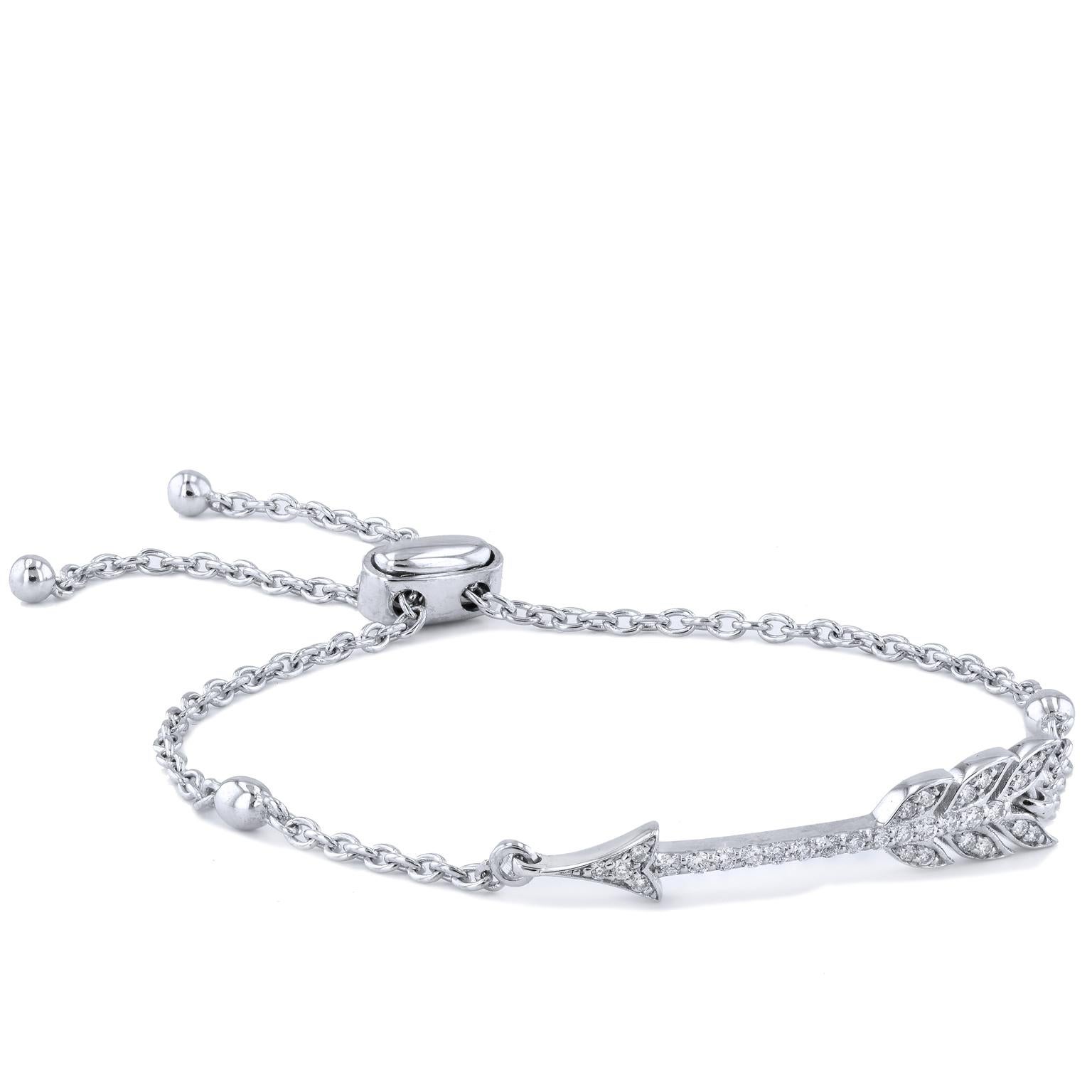 Make every day an adventure with the help of this piece to bring out your wild side. Featuring 0.22 carat pave-set diamonds held together by an elegant yet casual sliding clasp, this 14 karat white gold bracelet will keep your style on point.