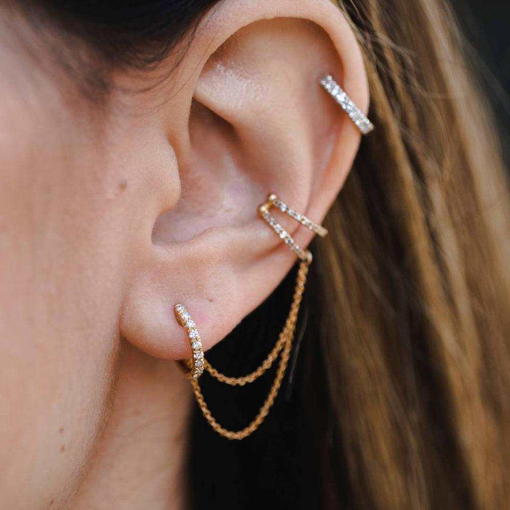 Art Deco 0.22 Carat Genuine Diamond Double Chain Helix Ear Cuff in 14k Yellow Gold For Sale