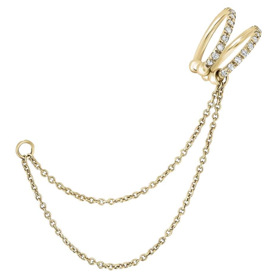 0.22 Carat Genuine Diamond Double Chain Helix Ear Cuff in 14k Yellow Gold For Sale