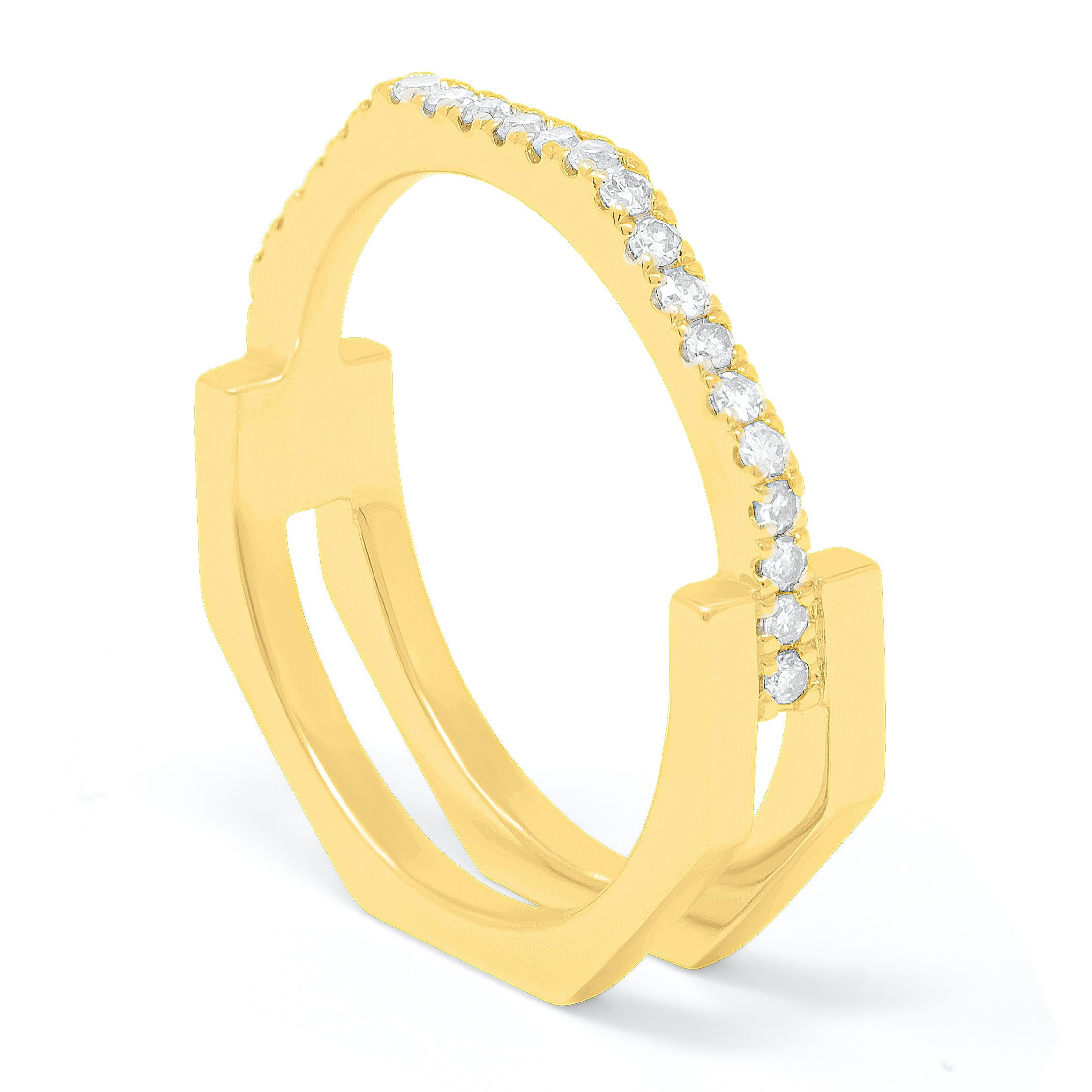 For Sale:  0.22 Carat Round Brilliant Diamonds Pave 18k Yellow Gold Architectural Kali Ring 2