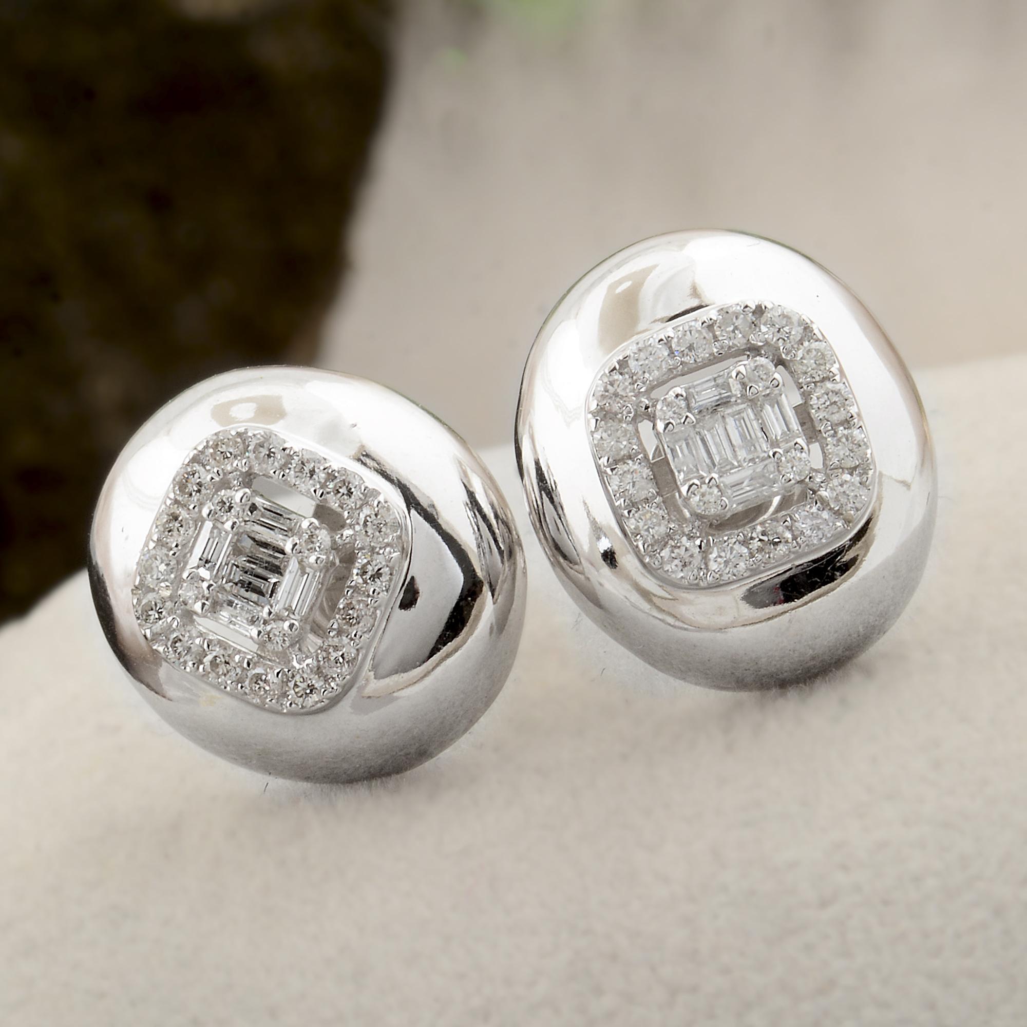Modern 0.22 Carat SI Clarity HI Color Baguette Diamond Earrings 10 Karat White Gold For Sale