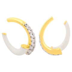 0.22 Carat SI Clarity HI Color Diamond Fine Enamel Cuff Earrings 18k Yellow Gold