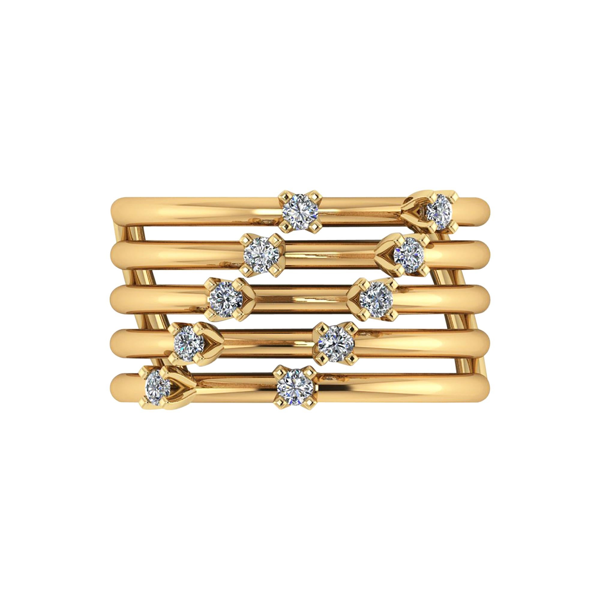 Bague ouverte à cinq anneaux en or jaune 18 carats avec diamants blancs de 0,22 carat