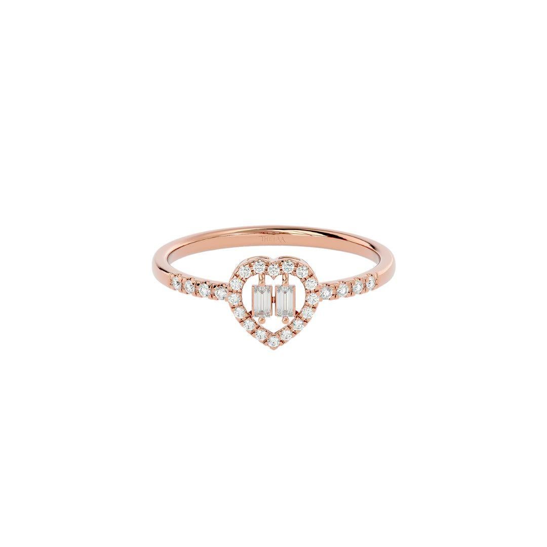 Show your love to your special someone with heart-shaped ring with round and baguette diamonds weighing 0.22 ct. set in 18k gold. This ring are designed as a symbol of eternal love. Add a touch of luxury to your loved one's life by gifting this