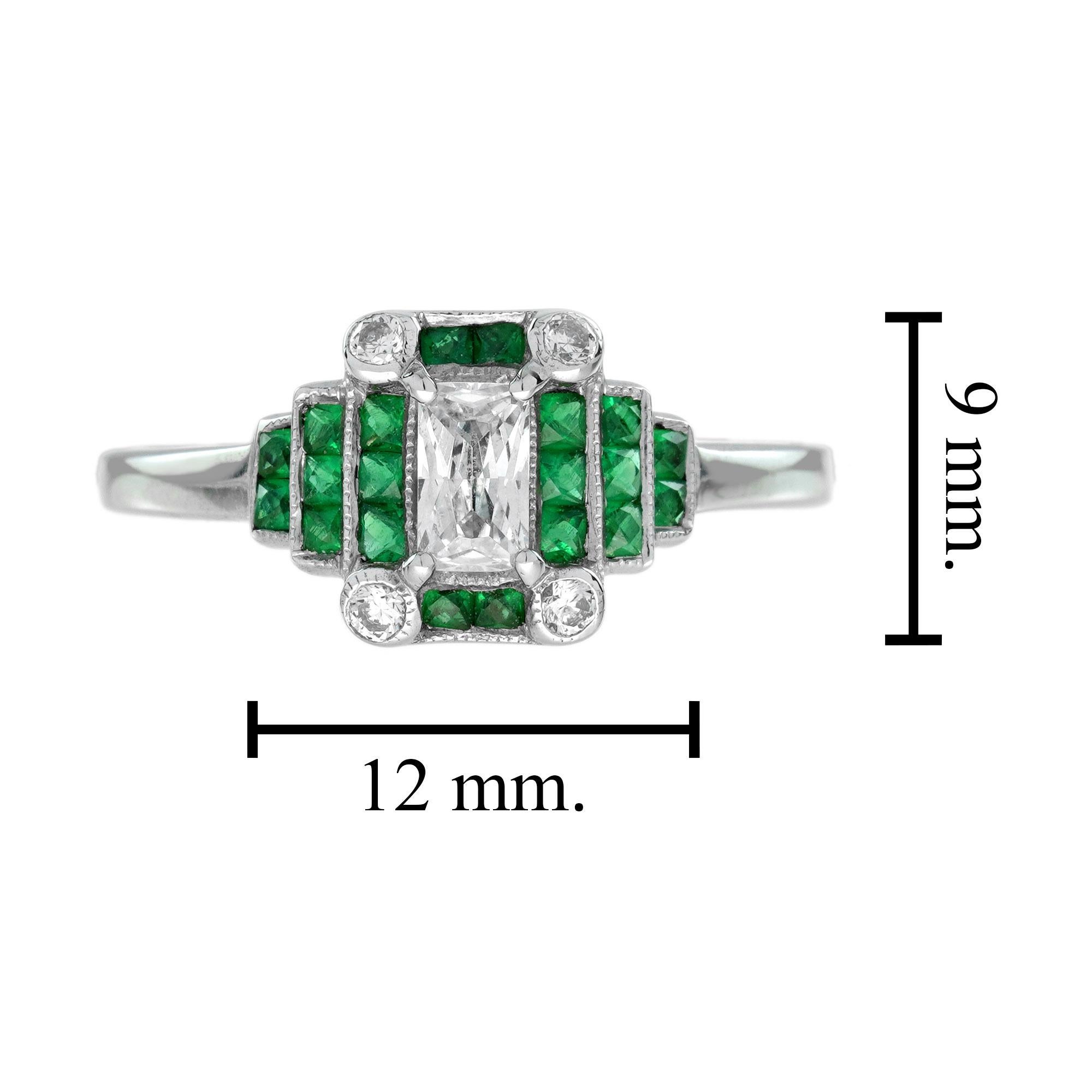 0,22 ct. Diamant und Smaragd Step Shoulder Ring im Art-déco-Stil aus 18 Karat Weißgold mit Diamanten und Smaragden im Angebot 1