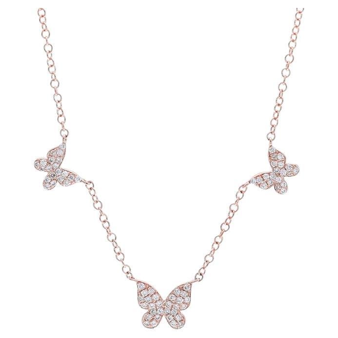 0.22 Ct Diamonds in 14K Rose Gold Gazebo Fancy 3 Unit Butterfly Necklace