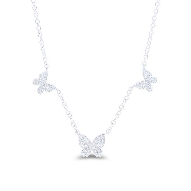 Modern 0.22 Ct Diamonds in 14K White Gold Gazebo Fancy 3 Unit Butterfly Necklace For Sale