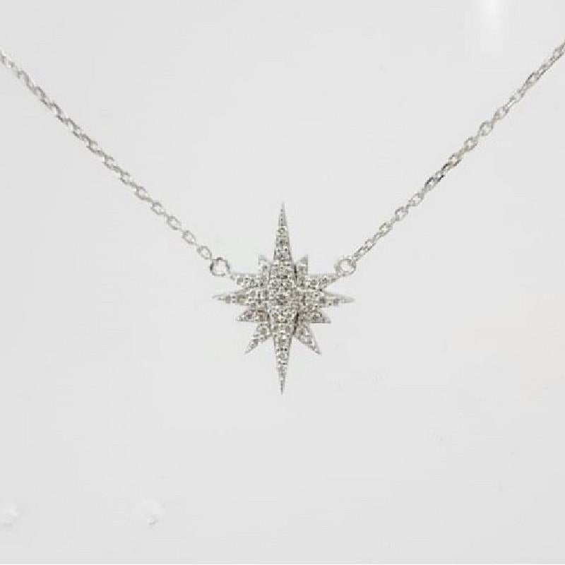 Modern 0.22 Ct Diamonds in 14K White Gold Gazebo Fancy Star Necklace For Sale