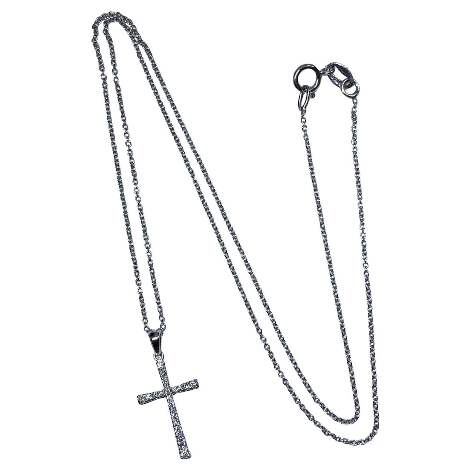 0.22ct Diamond Chunky Cross Pendant Necklace 18ct White Gold