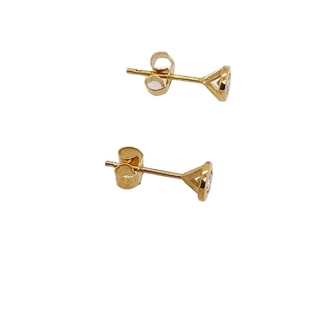 Round Cut 0.22ct Diamond Studs Earrings in Rubover Setting in 18ct Yellow Gold For Sale