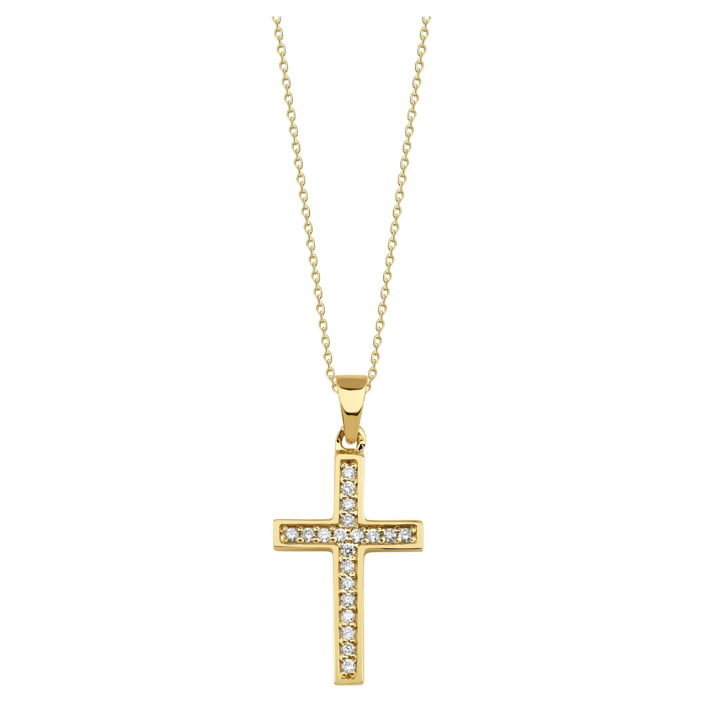 0.22ct Diamante Natural Cruz Collar de Oro Macizo