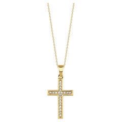 0.22ct Diamante Natural Cruz Collar de Oro Macizo