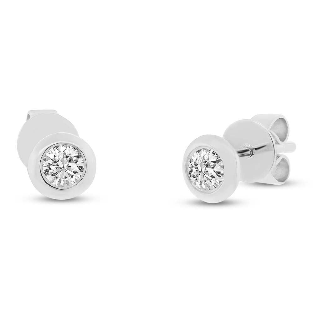 0.22ct Round Brilliant Cut Diamond Bezel Stud Earrings in 14K White Gold For Sale