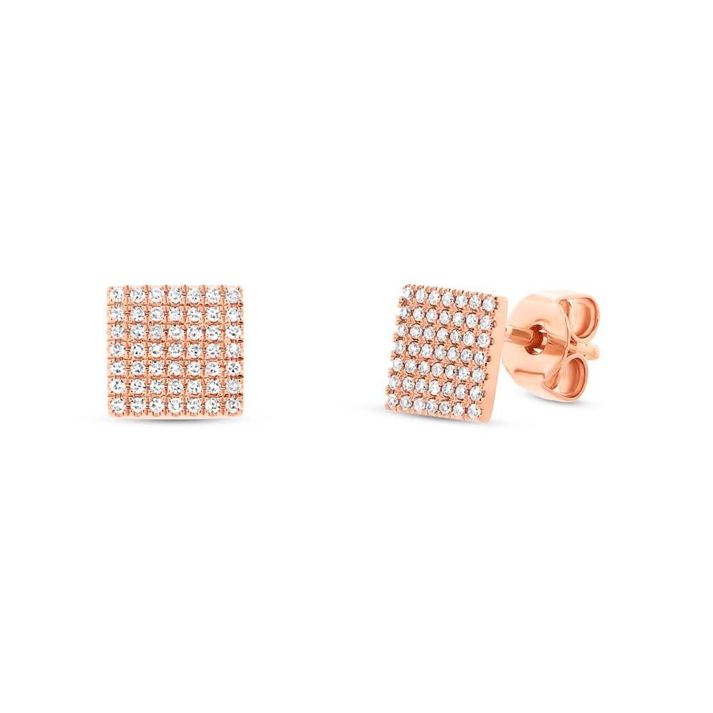 0.22ct Round Cut Diamond Square Stud Earrings in 14K Rose Gold For Sale